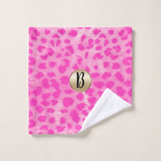 Roze Leopard Cheetah Print Chic Monogram Bad Handdoek (Wasdoekje)