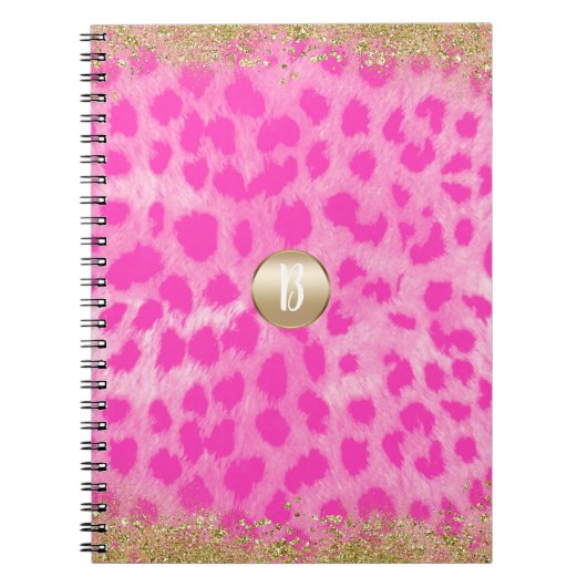 Roze leopard Cheetah print Gold Glitter Modern Notitieboek (Voorkant)