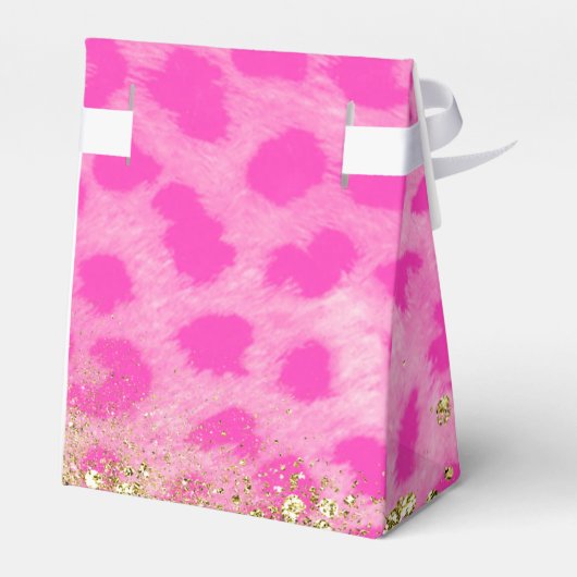 Roze leopard Cheetah print Gold Glitter Monogram Bedankdoosjes (Achterkant)