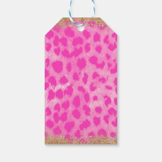 Roze leopard Cheetah print Gold Glitter Monogram Cadeaulabel (Achterkant)