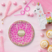 Roze leopard Cheetah print Gold Glitter Monogram Papieren Bordje (Feest)