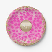 Roze leopard Cheetah print Gold Glitter Monogram Papieren Bordje (Voorkant)