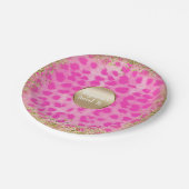 Roze leopard Cheetah print Gold Glitter Monogram Papieren Bordje (Gekanteld)