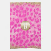 Roze leopard Cheetah print Gold Glitter Monogram Theedoek (Verticaal)