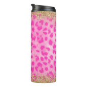 Roze leopard Cheetah print Gold Glitter Monogram Thermosbeker (Geroteerd rechts)