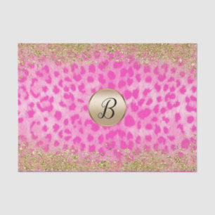 Roze leopard Cheetah print Gold Glitter Monogram Tissuepapier