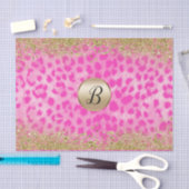Roze leopard Cheetah print Gold Glitter Monogram Tissuepapier (Craft)