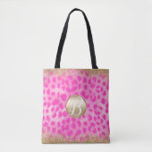 Roze leopard Cheetah print Gold Glitter Monogram Tote Bag (Voorkant)
