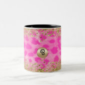 Roze leopard Cheetah print Gold Glitter Monogram Tweekleurige Koffiemok (Center)