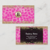 Roze leopard Cheetah print Gold Glitter Monogram Visitekaartje (Voorkant / Achterkant)