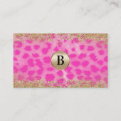 Roze leopard Cheetah print Gold Glitter Monogram Visitekaartje (Voorkant)