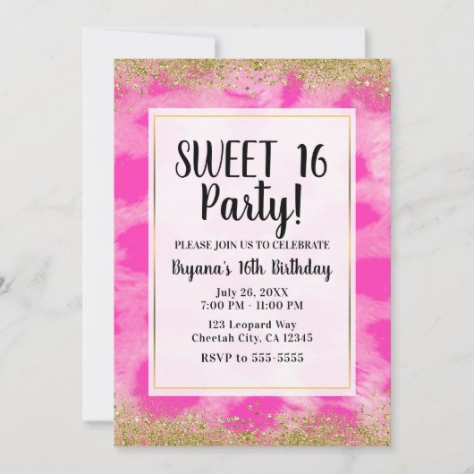 Roze Leopard Cheetah Print Gouden Glitter Party Kaart (Voorkant)