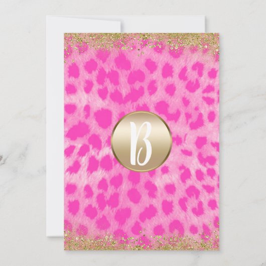 Roze Leopard Cheetah Print Gouden Glitter Party Kaart (Achterkant)