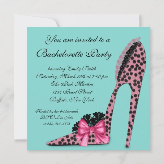 Roze Leopard Corset Blauwgroen Blauw Bachelorette Kaart (Achterkant)