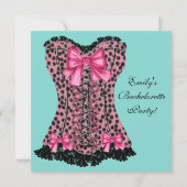 Roze Leopard Corset Blauwgroen Blauw Bachelorette Kaart (Voorkant)
