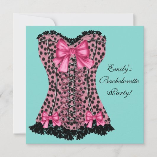 Roze Leopard Corset Blauwgroen Blauw Bachelorette  Kaart (Voorkant)