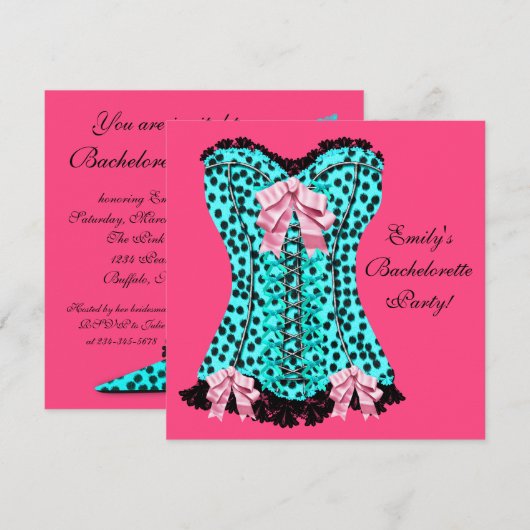 Roze Leopard Corset High Heels vrijgezellenfeest Kaart (Voorkant / Achterkant)