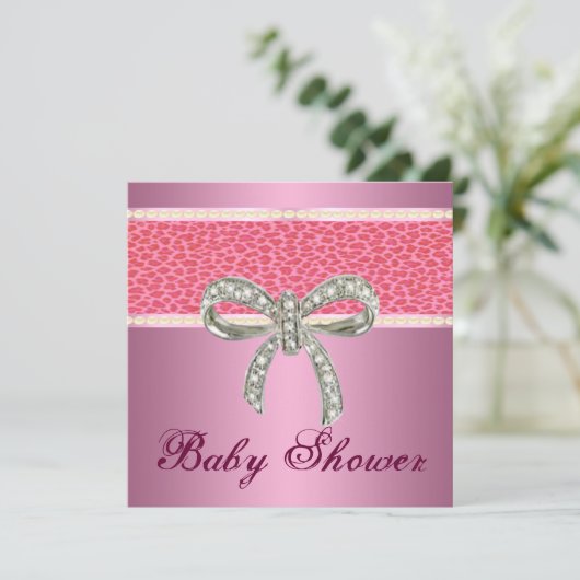 Roze Leopard Diamond Bow Baby shower Kaart (Staand voorkant)