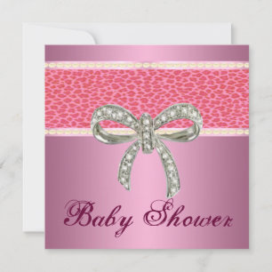 Roze Leopard Diamond Bow Baby shower Kaart