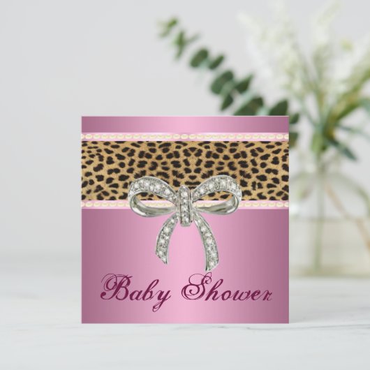 Roze Leopard Diamond Bow Baby shower Kaart (Staand voorkant)