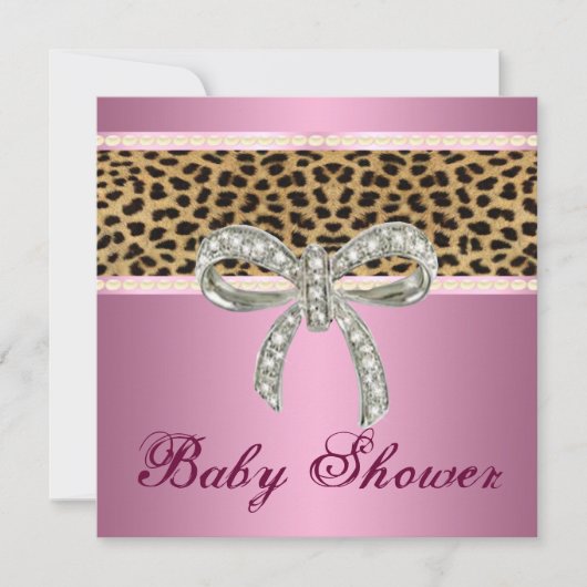 Roze Leopard Diamond Bow Baby shower Kaart (Voorkant)