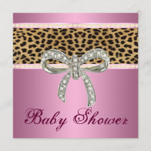 Roze Leopard Diamond Bow Baby shower Uitnodiging