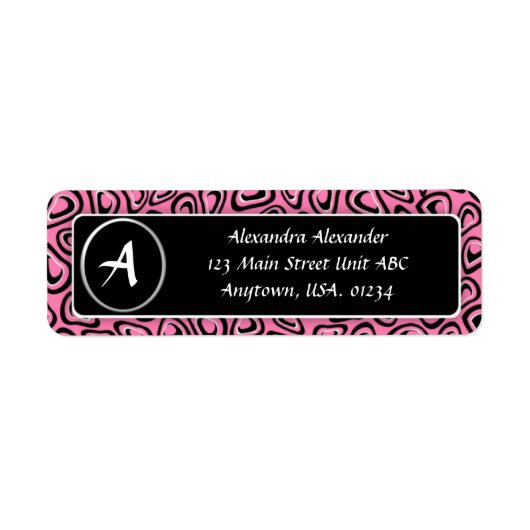 Roze Leopard Dierenprint Monogrammed Etiket (Voorkant)