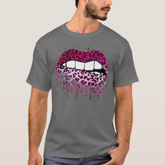 Roze leopard Drip Splatter Biting Lips Cadeau T-shirt