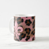 Roze Leopard Fleur de Lis Koffiemok (Voorkant links)
