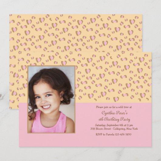 Roze Leopard Fotouitnodiging Kaart (Voorkant / Achterkant)