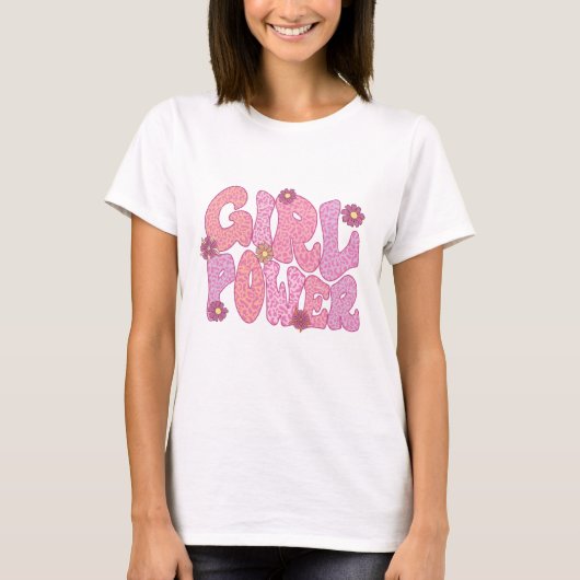 Roze leopard Girl Power T-shirt (Voorkant)