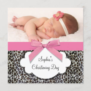 Roze leopard Girls Christening Kaart