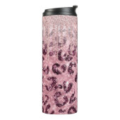 Roze leopard Glitter Diamond Drip Monogram Thermal Thermosbeker (Gedraaid links)