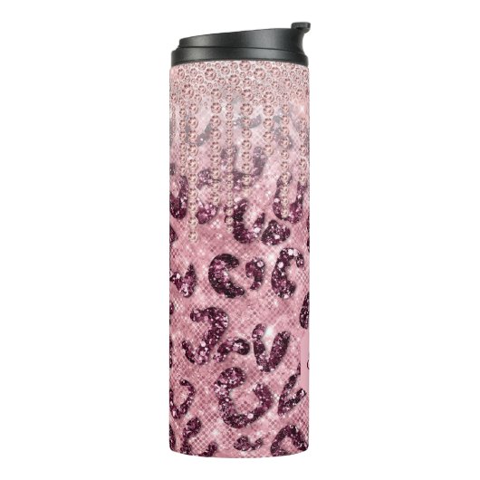Roze leopard Glitter Diamond Drip Monogram Thermal Thermosbeker (Gedraaid links)