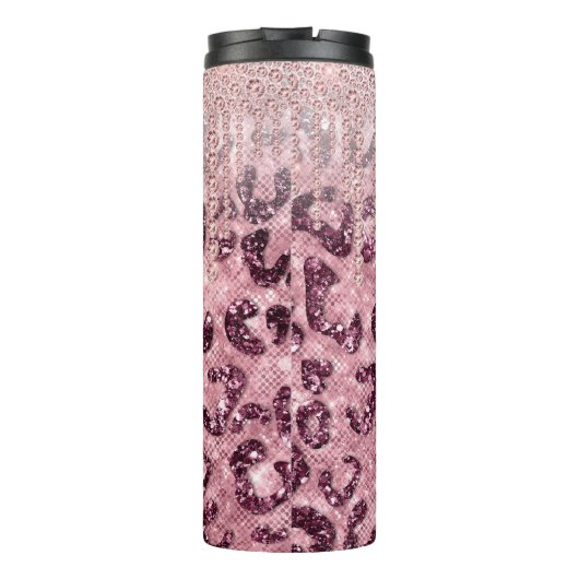 Roze leopard Glitter Diamond Drip Monogram Thermal Thermosbeker (Achterkant)