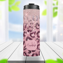 Roze leopard Glitter Diamond Drip Monogram Thermal