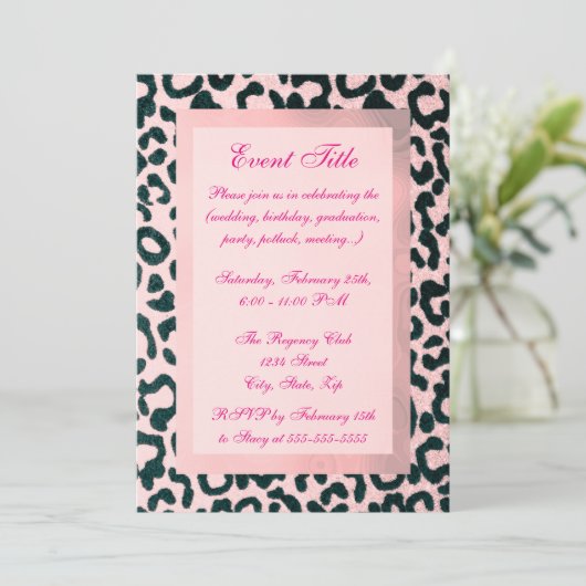 Roze leopard Glitter Kaart (Staand voorkant)