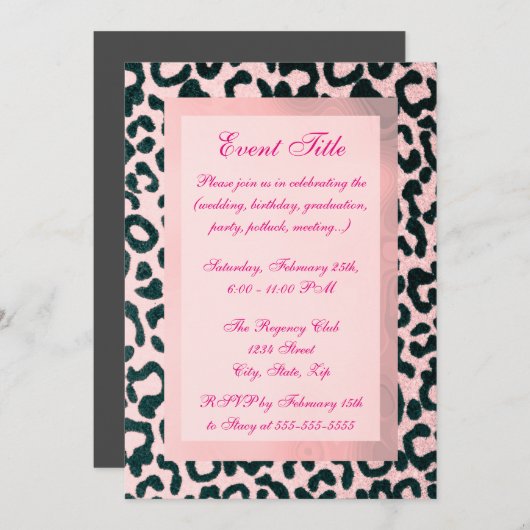 Roze leopard Glitter Kaart (Voorkant / Achterkant)