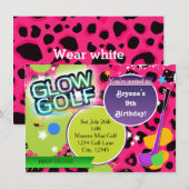 Roze Leopard Glow Golf Golfen Party Uitnodigingen (Voorkant / Achterkant)