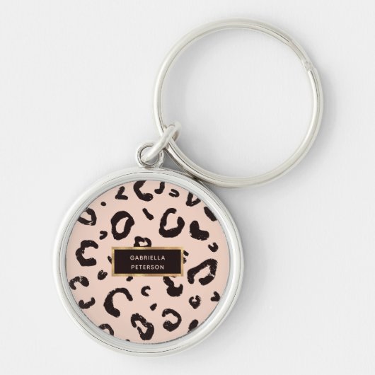 Roze Leopard Goud Lijst Sleutelhanger (Voorkant)