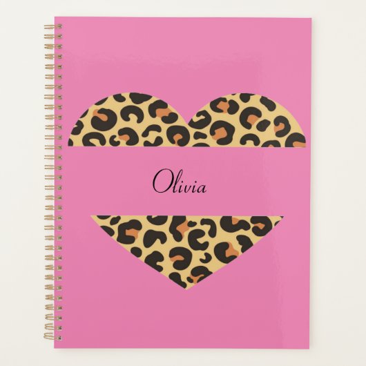 Roze Leopard Hart Custom Naam Planner (Voorkant)