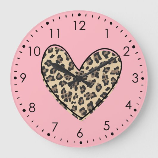 Roze leopard Heart Wall klok (Voorkant)
