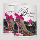 Roze Leopard High Heel Schoen Girly Verjaardagsfee Kaart (Voorkant / Achterkant)