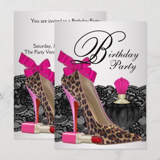Roze Leopard High Heel Schoen Girly Verjaardagsfee Kaart (Voorkant / Achterkant)