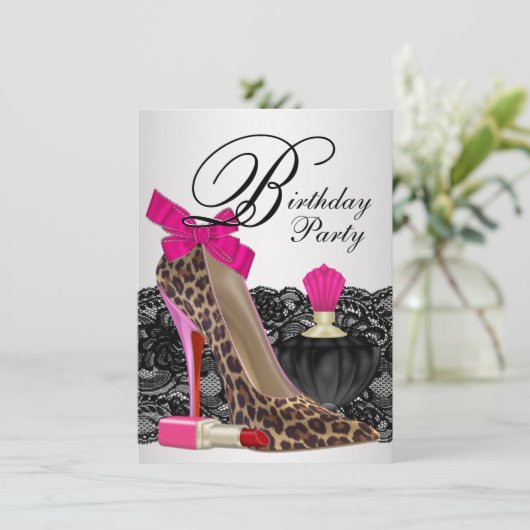 Roze Leopard High Heel Schoen Girly Verjaardagsfee Kaart (Staand voorkant)