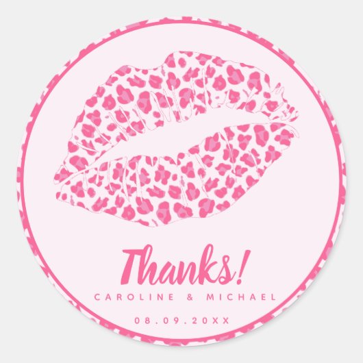 Roze leopard Kiss - Wedding 'Dank je' Ronde Sticker (Voorkant)