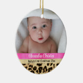 Roze Leopard Meisje Baby Eerste Kerstmis Foto Keramisch Ornament (Rechts)