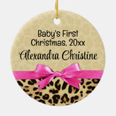 Roze Leopard Meisje Baby Eerste Kerstmis Foto Keramisch Ornament (Achterkant)