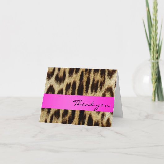 Roze Leopard Monogram Strepen Bedankt Opmerking (Voorkant)