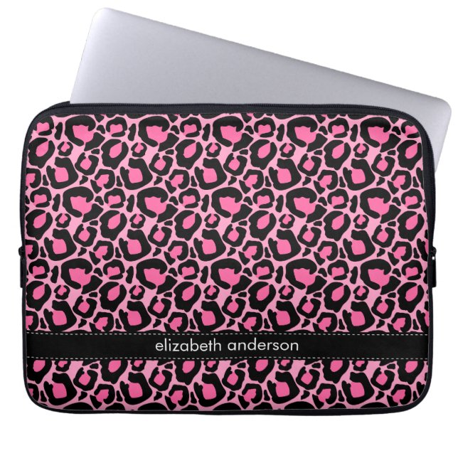 Roze leopard Patroon Aangepast Laptop Sleeve (Voorkant)
